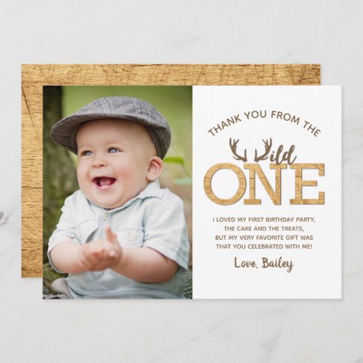 ワイルドワン1歳の誕生日ありがとうフォトカード 招待状 (正面/裏面)