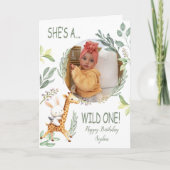 ワイルドワン1歳の誕生日のスウィートアニマルの水色 カード (正面)