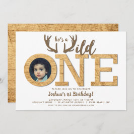 ワイルドワン1歳の誕生日の少年の写真 招待状