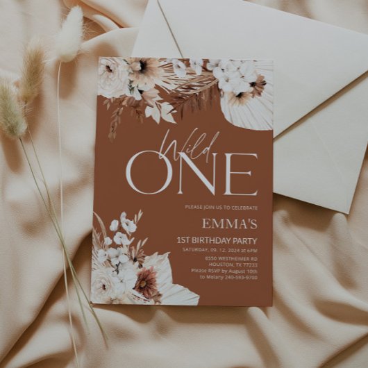 ワイルドワン1歳の誕生日の招待ボホテラコッタ 招待状