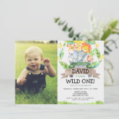 ワイルドワン1歳の誕生日の男の子サファリ写真 招待状 (スタンド正面)