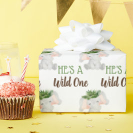 ワイルドワン1歳の誕生日の男の子ジャングルサファリ ラッピングペーパー