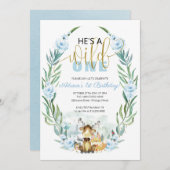 ワイルドワン1歳の誕生日の緑の森 招待状 (正面/裏面)