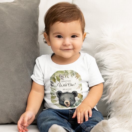ワイルドワン1歳の誕生日ウッドランドベア ベビーTシャツ