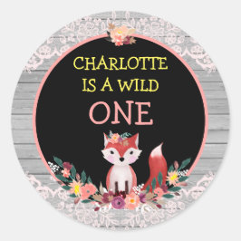 ワイルドワン1歳の誕生日キツネと花 ラウンドシール