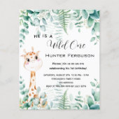 ワイルドワン1歳の誕生日キリンの予算招待状 チラシ (正面)