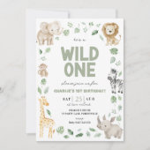 ワイルドワン1歳の誕生日サファリアニマルジャングル 招待状 (正面)