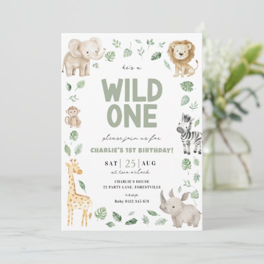 ワイルドワン1歳の誕生日サファリアニマルジャングル 招待状 (スタンド正面)