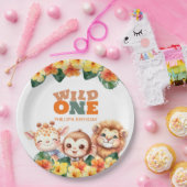 ワイルドワン1歳の誕生日サファリライオンキリン ペーパープレート (パーティー)