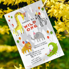 ワイルドワン1歳の誕生日サファリ動物かわいい写真 招待状