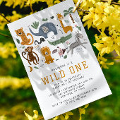 ワイルドワン1歳の誕生日サファリ動物かわいい写真 招待状