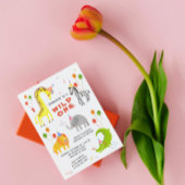 ワイルドワン1歳の誕生日サファリ動物かわいい子たち 招待状