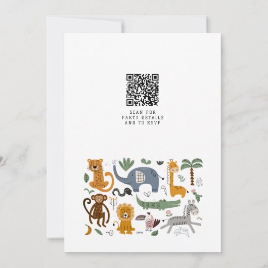 ワイルドワン1歳の誕生日サファリ動物かわいい子たち 招待状 (裏面)