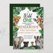 ワイルドワン1歳の誕生日サファリ 招待状 (正面/裏面)