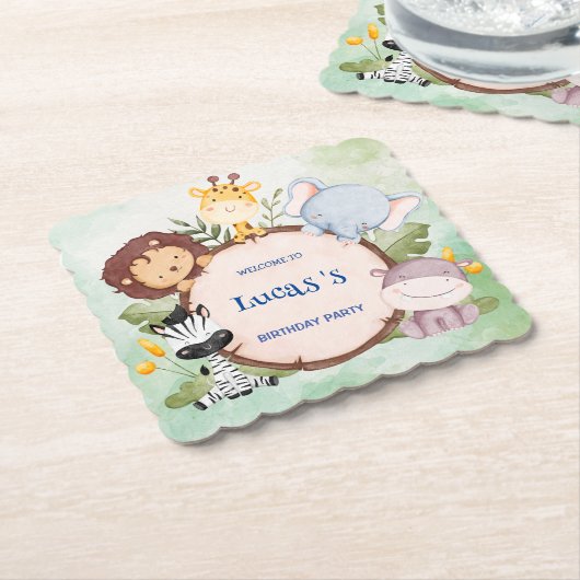 ワイルドワン1歳の誕生日ジャングルサファリバースデーパーティー ペーパーコースター (アングル)