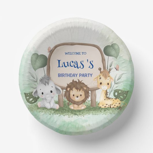 ワイルドワン1歳の誕生日ジャングルサファリバースデーパーティー ペーパーボウル (正面)