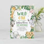 ワイルドワン1歳の誕生日ジャングルサファリ野生動物 招待状 (スタンド正面)