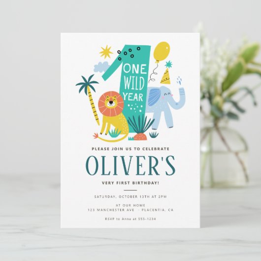 ワイルドワン1歳の誕生日ジャングルライオンサファリ 招待状 (スタンド正面)