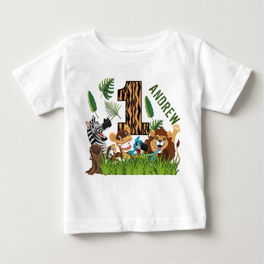 ワイルドワン1歳の誕生日ジャングル ベビーTシャツ (正面)