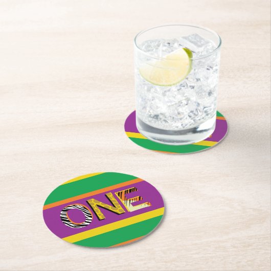 ワイルドワン1歳の誕生日パーティーサファリ ラウンドペーパーコースター (インサイチュ)