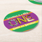 ワイルドワン1歳の誕生日パーティーサファリ ラウンドペーパーコースター (アングル)