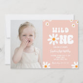 ワイルドワン1歳の誕生日パーティーデイジーボホフォト 招待状 (正面)