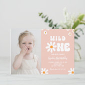 ワイルドワン1歳の誕生日パーティーデイジーボホフォト 招待状 (スタンド正面)