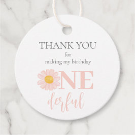 ワイルドワン1歳の誕生日パーティーボホレトロピンクデイジー フェイバータグ