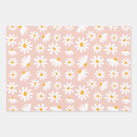 ワイルドワン1歳の誕生日パーティーボホ赤面ピンクデイジー ラッピングペーパーシート (正面)
