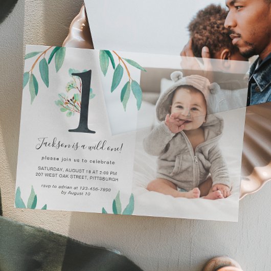 ワイルドワン1歳の誕生日パーティー写真 ベラム紙招待状