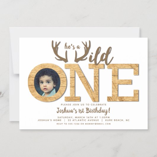 ワイルドワン1歳の誕生日フォト磁気招待状 マグネット招待状 (正面)