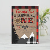 ワイルドワン1歳の誕生日フランネルランバージャック誕生日 招待状 (スタンド正面)