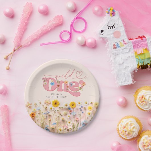 ワイルドワン1歳の誕生日ワイルドフラワー ペーパープレート (パーティー)