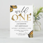 ワイルドワン1歳の誕生日招待状のための金ゴールドサファリ 招待状 (スタンド正面)