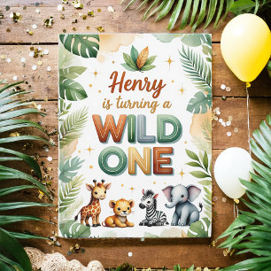 ワイルドワン1歳の誕生日招待状カード – Henry 招待状