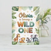 ワイルドワン1歳の誕生日招待状カード – Olivia 招待状 (スタンド正面)