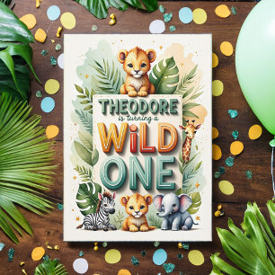 ワイルドワン1歳の誕生日招待状カード – Theodore 招待状