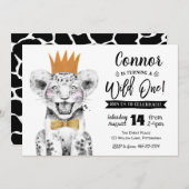 ワイルドワン1歳の誕生日招待状ジャングルライオン 招待状 (正面/裏面)