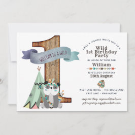 ワイルドワン1歳の誕生日招待状トライバルパンダティーペ 招待状