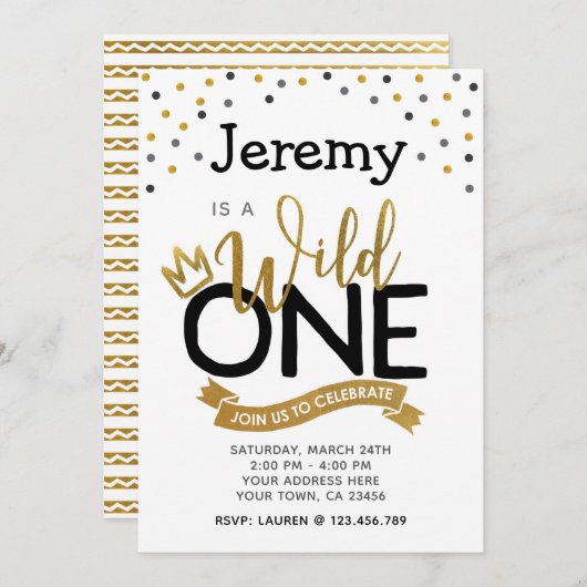 ワイルドワン1歳の誕生日招待状 招待状 (正面/裏面)