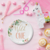 ワイルドワン1歳バースデーピンク金ゴールドガールフラワー ペーパープレート (パーティー)