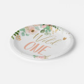 ワイルドワン1歳バースデーピンク金ゴールドガールフラワー ペーパープレート (アングル)