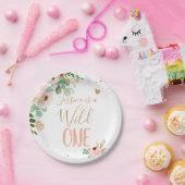 ワイルドワン1歳バースデーピンク金ゴールドガールフラワー ペーパープレート (パーティー)