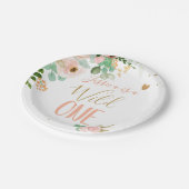 ワイルドワン1歳バースデーピンク金ゴールドガールフラワー ペーパープレート (アングル)