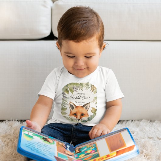 ワイルドワン1thバースデーウッドランドキツネ ベビーTシャツ