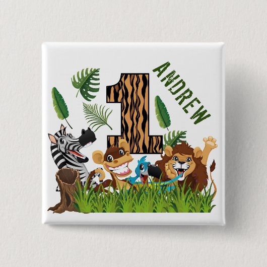 ワイルドワン1thバースデージャングルベビー誕生日 缶バッジ (正面)