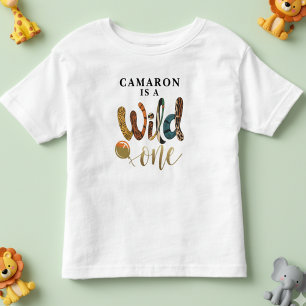 ワイルドワン1thバースデージャングルベビー パーソナライズされた トドラーTシャツ