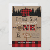 ワイルドワン1thバースデーフランネルリトルベア誕生日 招待状 (正面)