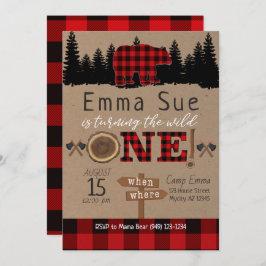 ワイルドワン1thバースデーフランネルリトルベア誕生日 招待状