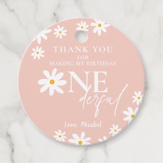 ワイルドワン1thバースデーボホレトロ赤面ピンクデイジー フェイバータグ (正面)